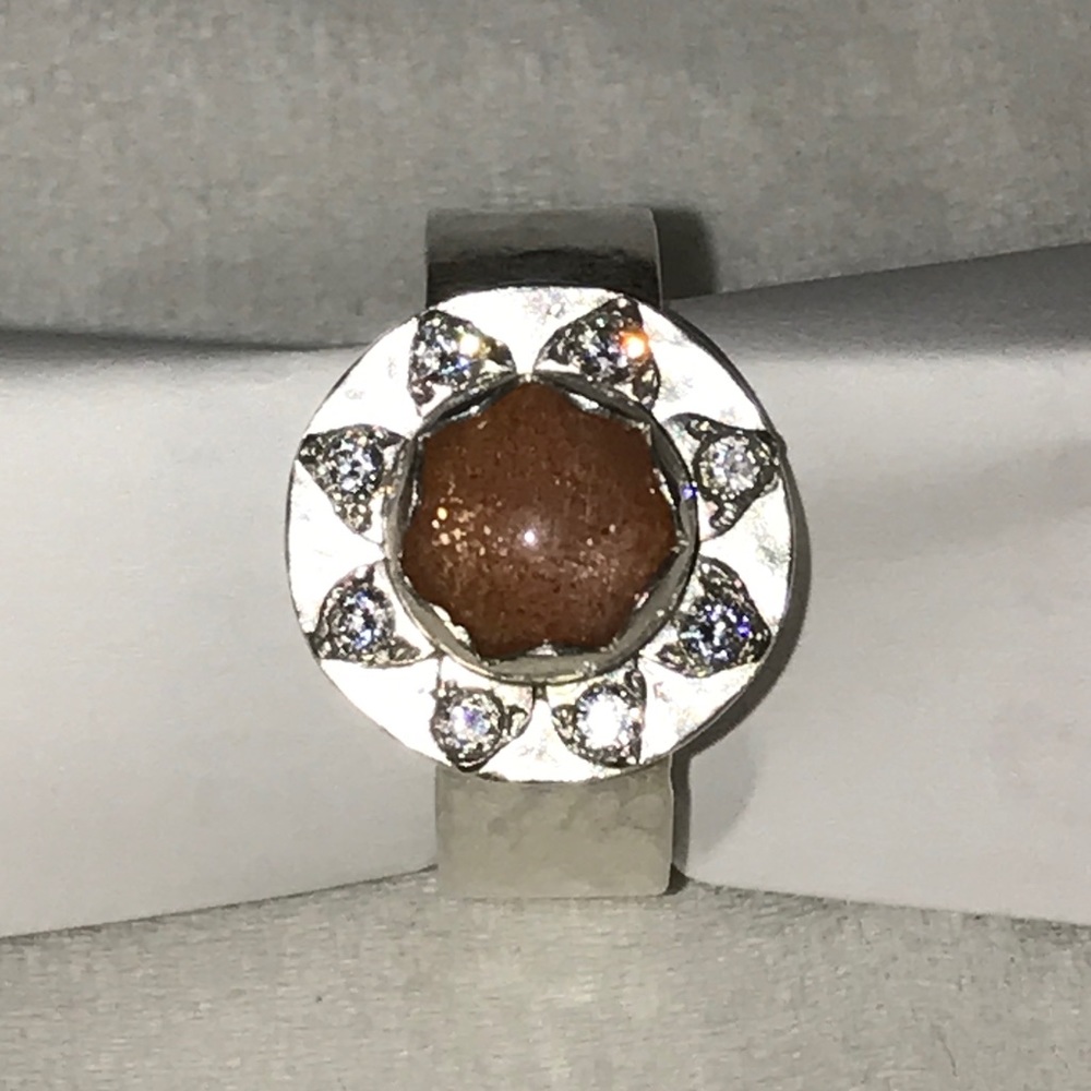 Handcrafted size 8.5 sterling silver sunstone ring